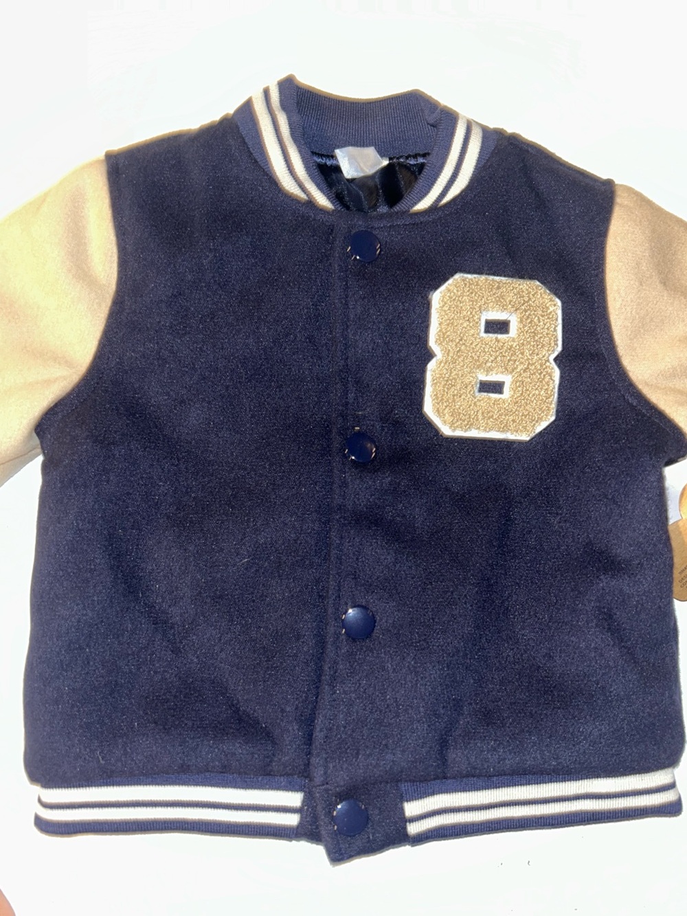 Baby Essentials Navy and Tan Kids Varsity Jacket with Number Patch